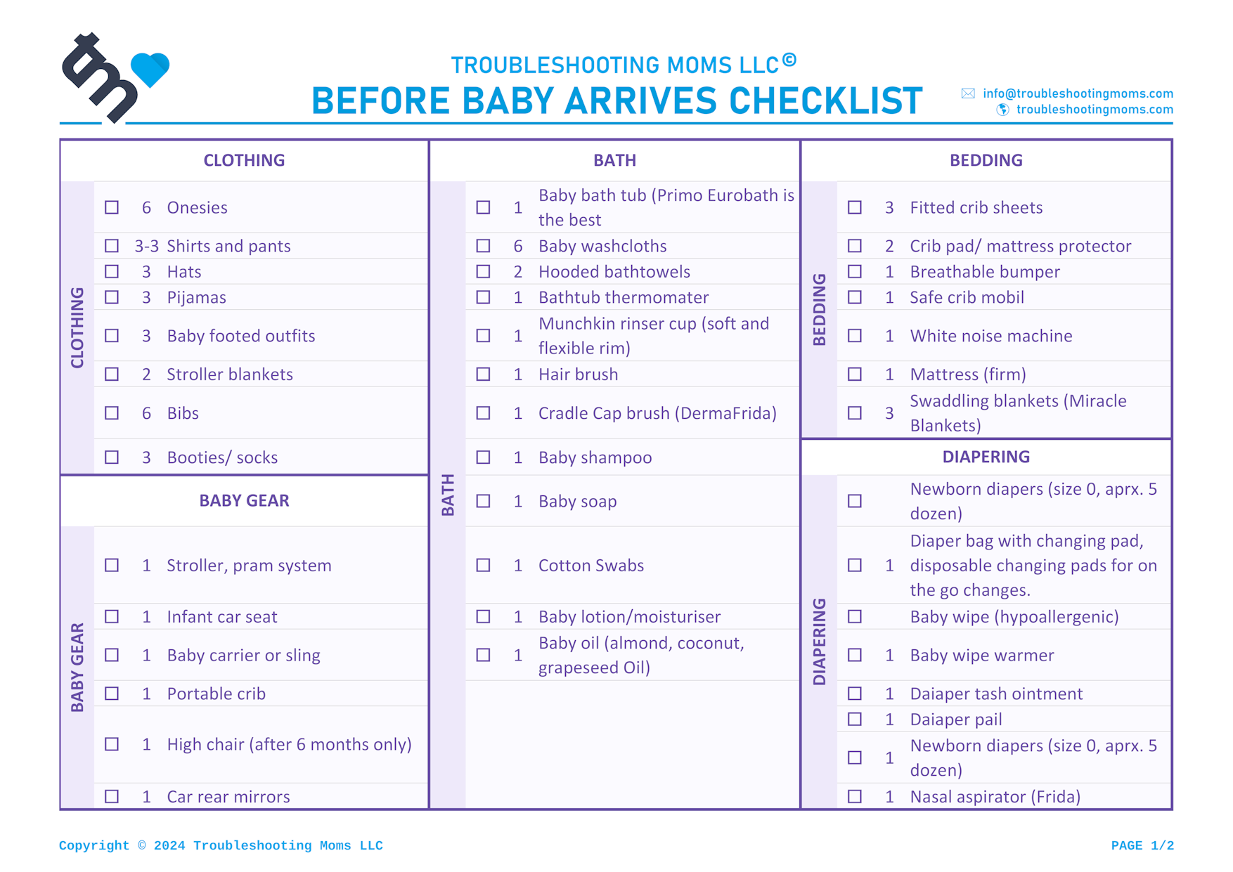 Before baby arrives checklist page 2